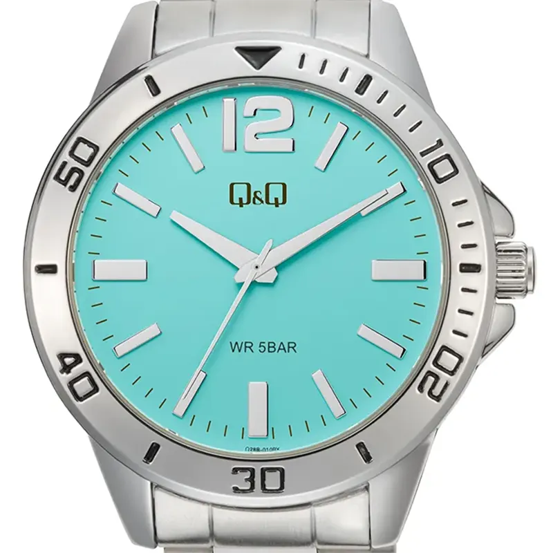 Q&Q Japan Quartz Tiffany Blue Dial Silver-tone Men's Watch- Q28B-010PY